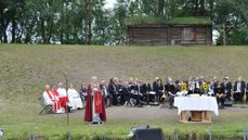 Biskop i Nidaros, Herborg Finnset, preiket under olsokhøymessen i amfiet på Stiklestad.