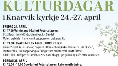 Kulturdagar i Knarvik kyrkje 24.-27. april
