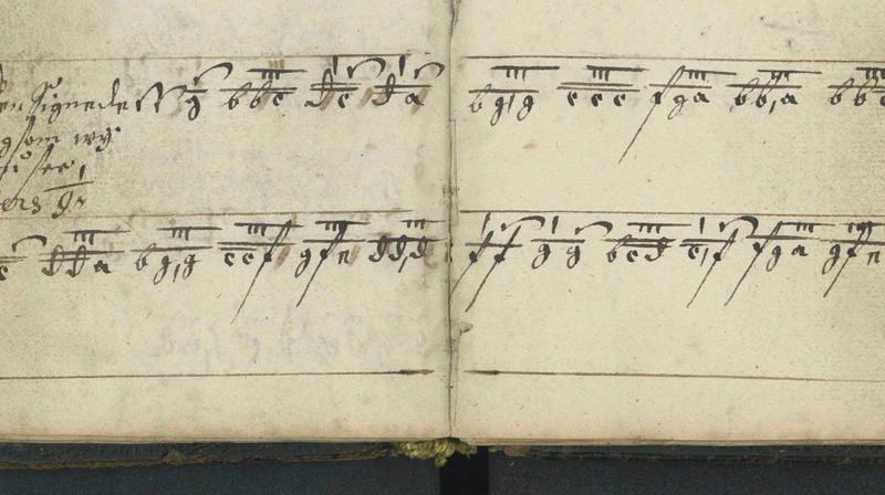 "Den Signede dag som wij nu see", slik melodien er notert i Noregs eldste koralbok, LW 1664.
