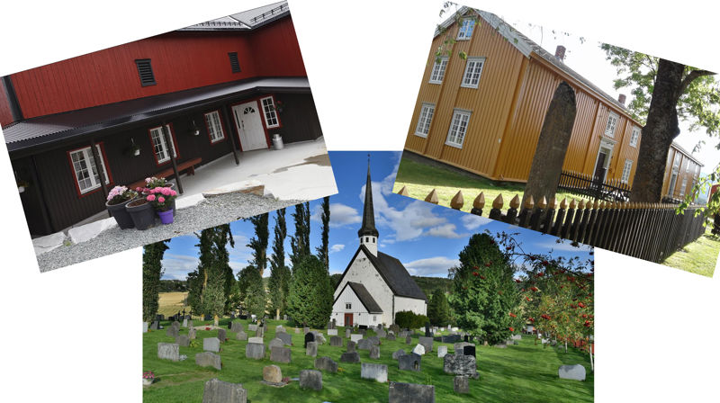 Onsøyen gård, Prestegårdslåna i Melhus og Skaun kirke. Bilder fra hjemmesidene